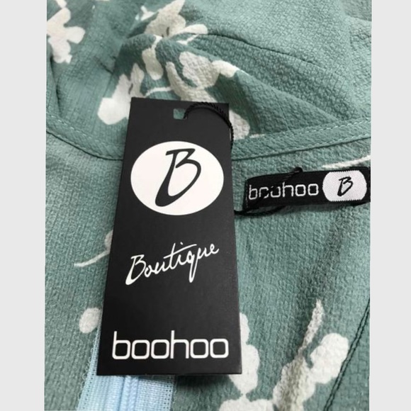 BOOHOO Tall Floral Print Wrap Midi Dress Sage - Picture 8 of 9